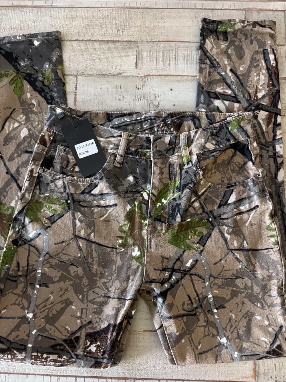 Camo Print Straight-Leg Pants in Brown & Green